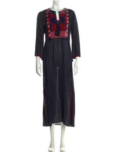 Pre-owned Figue Graphic Print Long Dress In Blue