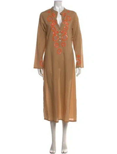 Pre-owned Figue Graphic Print Long Dress In Neutrals