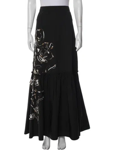 Pre-owned Figue Graphic Print Long Skirt In Black
