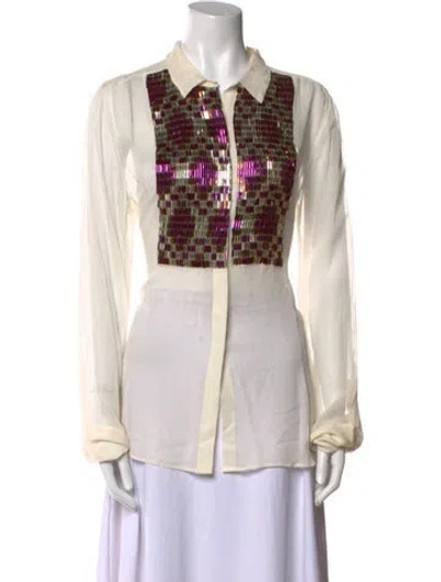 Pre-owned Figue Graphic Print Long Sleeve Button-up Top W/ Tags In Neutral