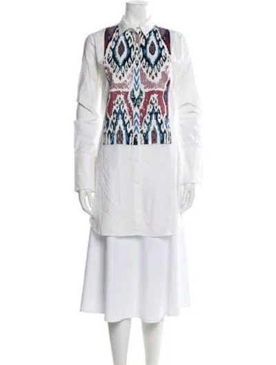 Pre-owned Figue Graphic Print Long Sleeve Button-up Top In White