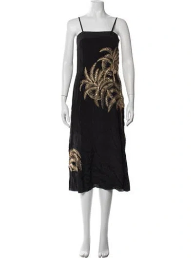Pre-owned Figue Graphic Print Midi Length Dress In Black