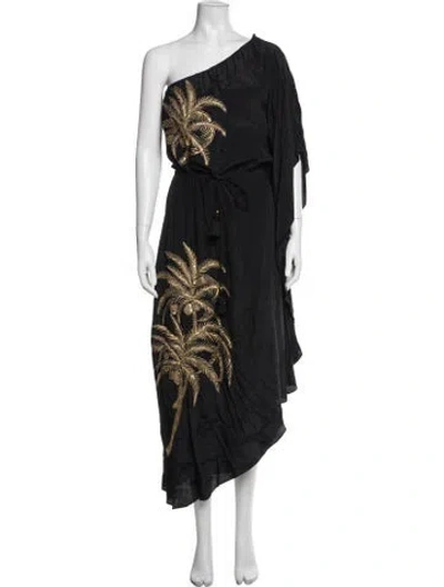 Pre-owned Figue Graphic Print Midi Length Dress In Black