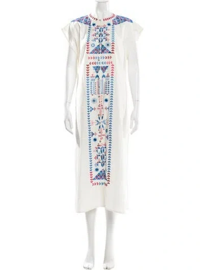 Pre-owned Figue Graphic Print Midi Length Dress In White