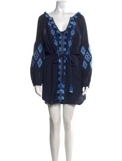Pre-owned Figue Graphic Print Mini Dress In Blue
