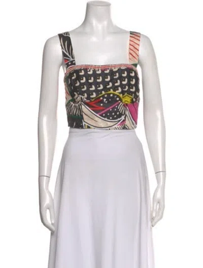 Pre-owned Figue Graphic Print Square Neckline Crop Top W/ Tags In White