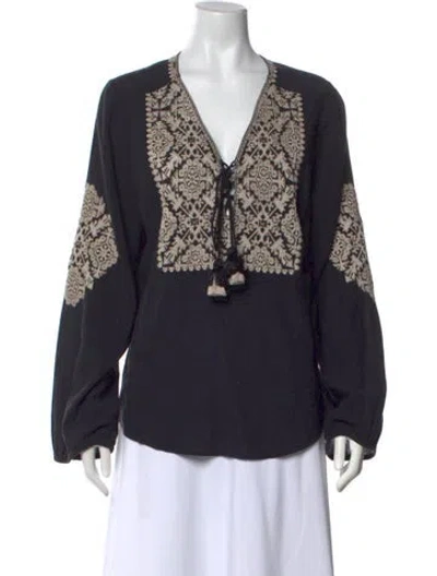 Pre-owned Figue Graphic Print V-neck Top In Black