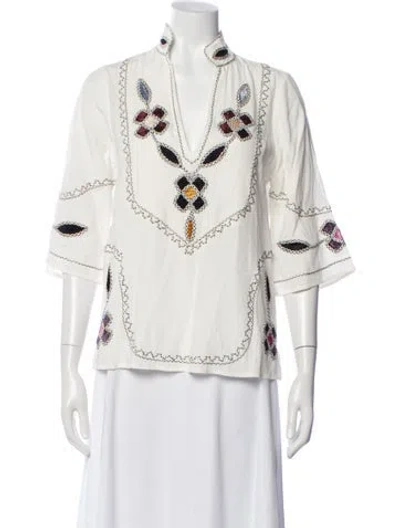 Pre-owned Figue Graphic Print V-neck Top W/ Tags In White