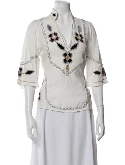 Pre-owned Figue Graphic Print V-neck Top In White