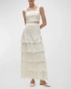 FIGUE GWENYTH TIERED RUFFLE EYELET EMBROIDERED MAXI SKIRT