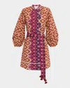 Figue Hailey Ikat-print Balloon-sleeve Belted Mini Shirtdress In Multi