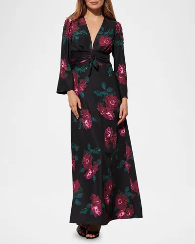 Figue Harley Floral Crystal Long-sleeve Maxi Dress In Floral Exposure Oynx