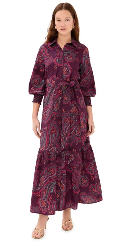 Figue Indiana Dress Cascading Paisley Mulberry In Purple