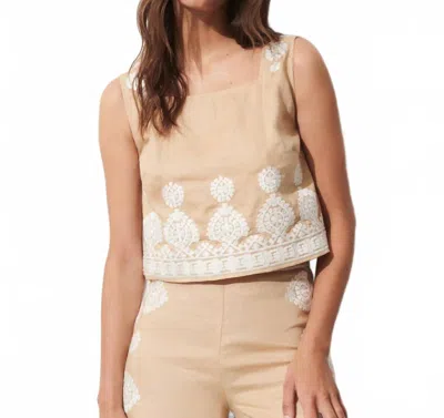 Figue Isabelle Linen Top In Travertine Sand In White