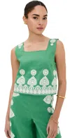 Figue Isabelle Embroidered Linen Crop Top In Apple Green