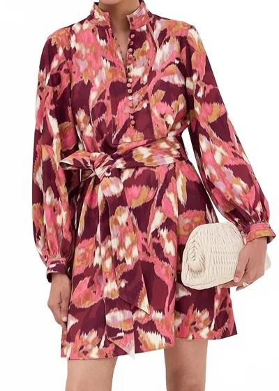 Figue Izzie Dress In Ikat Foliage Bordeaux Red In Multi