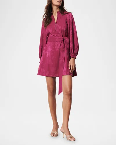 Figue Izzie Floral Jacquard Long-sleeve Mini Dress In Boysenberry Purple