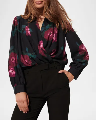 Figue Jackie Floral Draped Long-sleeve Wrap Top In Floral Exposure Oynx