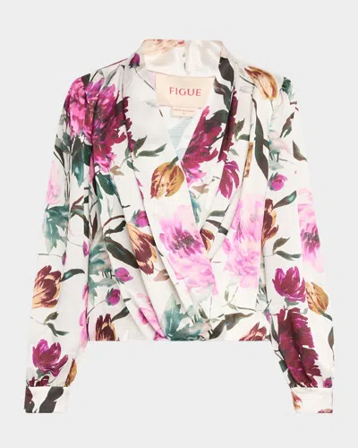Figue Jackie Floral-print Crossover Top In Ethereal Bloom Chalk