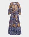 Figue Johanna Multi-print Tiered Midi Peasant Dress In Multi
