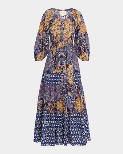 Figue Johanna Multi-print Tiered Midi Peasant Dress