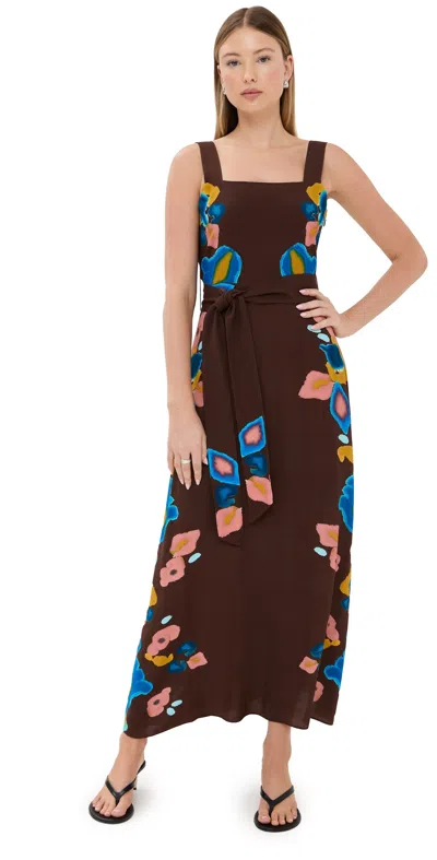 Figue Kailee Dress Inkblot Ikat Espresso Brown