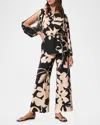 Figue Kasey Floral Belted Slit-sleeve Silk Tunic In Enchanted Garden Sahara Sand