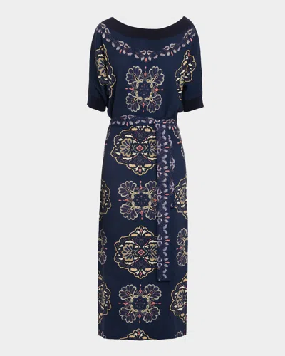 FIGUE KRISTI MEDALLION-PRINT WOOL-CASHMERE MIDI SWEATER DRESS