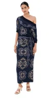 Figue Kristi Medallion-print Wool-cashmere Midi Sweater Dress In Blue