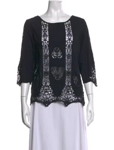 Pre-owned Figue Lace Pattern Crew Neck Top In Black