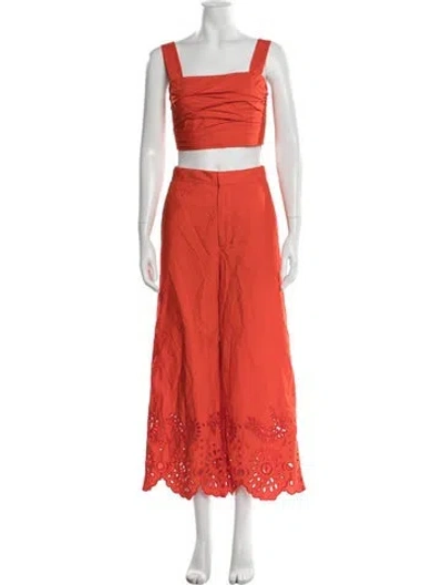 Pre-owned Figue Lace Pattern Eyelet Trim Pant Set In Orange