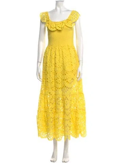 Pre-owned Figue Lace Pattern Long Dress In Yellow