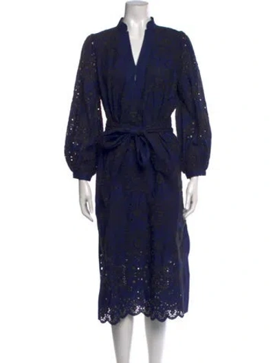 Pre-owned Figue Lace Pattern Midi Length Dress In Blue