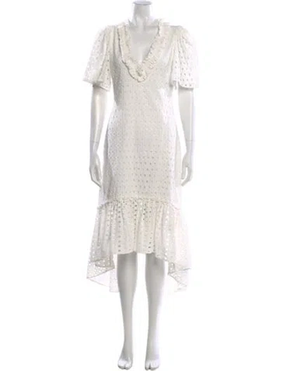 Pre-owned Figue Lace Pattern Midi Length Dress In White