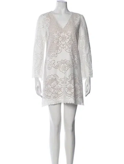 Pre-owned Figue Lace Pattern Mini Dress In White