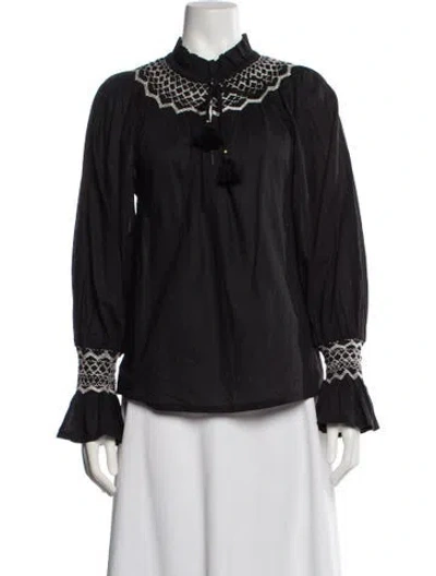 Pre-owned Figue Lace Pattern Tie Neck Blouse In Gray