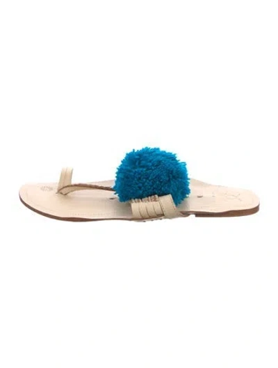 Pre-owned Figue Leather Pom-pom Embellishments Sandals In Blue/neutrals