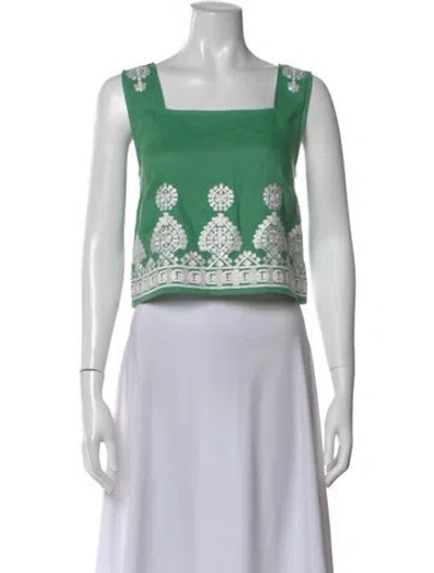 Pre-owned Figue Linen Floral Print Crop Top In Green