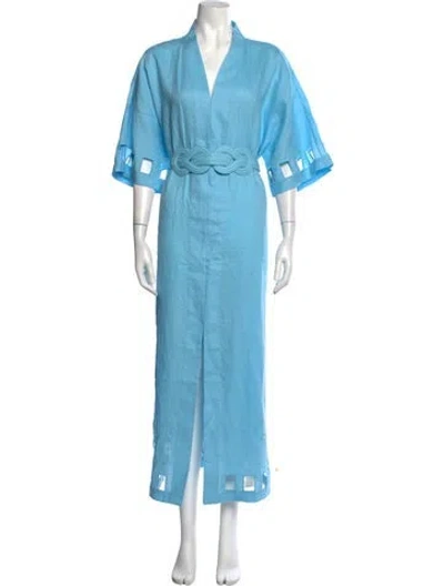 Pre-owned Figue Linen Long Dress In Blue