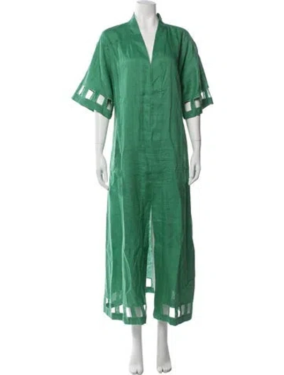 Pre-owned Figue Linen Long Dress In Green