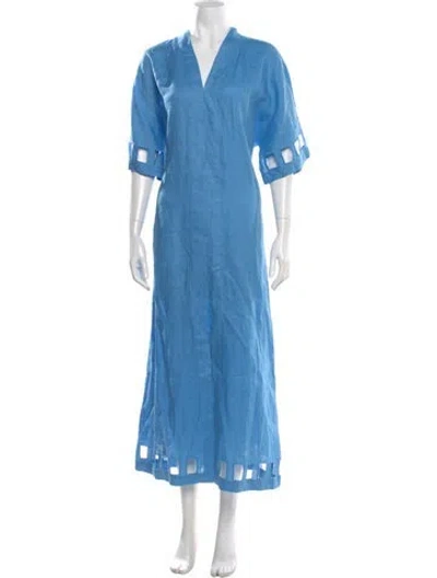 Pre-owned Figue Linen Long Dress W/ Tags In Blue