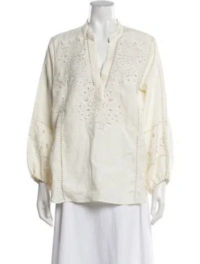 Pre-owned Figue Linen Long Sleeve Blouse W/ Tags In Neutrals