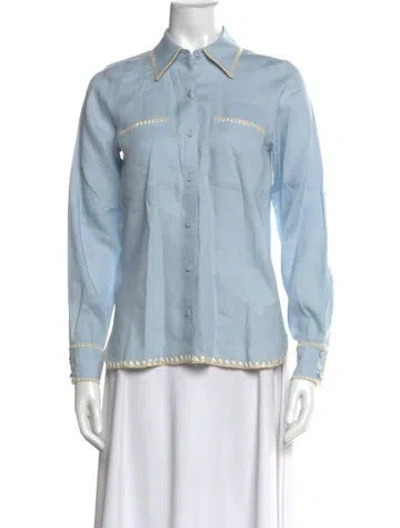 Pre-owned Figue Linen Long Sleeve Button-up Top In Blue