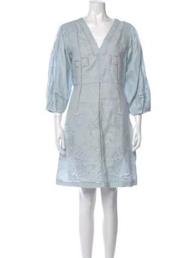 Pre-owned Figue Linen Mini Dress In Blue