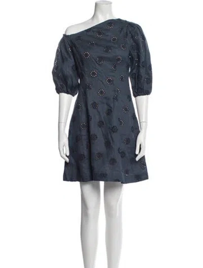 Pre-owned Figue Linen Mini Dress In Blue
