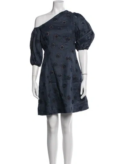 Pre-owned Figue Linen Mini Dress In Blue