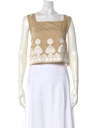 Pre-owned Figue Linen Printed Crop Top In Neutral