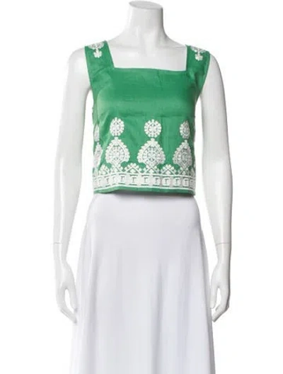 Pre-owned Figue Linen Printed Crop Top W/ Tags In Green