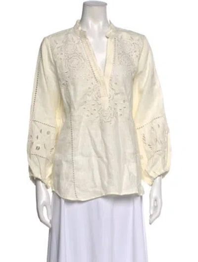 Pre-owned Figue Linen Three-quarter Sleeve Blouse In Neutral