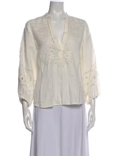 Pre-owned Figue Linen V-neck Blouse In Neutral